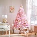 Kunstkerstboom, 183 cm, roze, dennenboom met 598 takken, opvouwbare metalen standaard, herbruikbare kerstboom, kunstboom voor kerstdecoratie