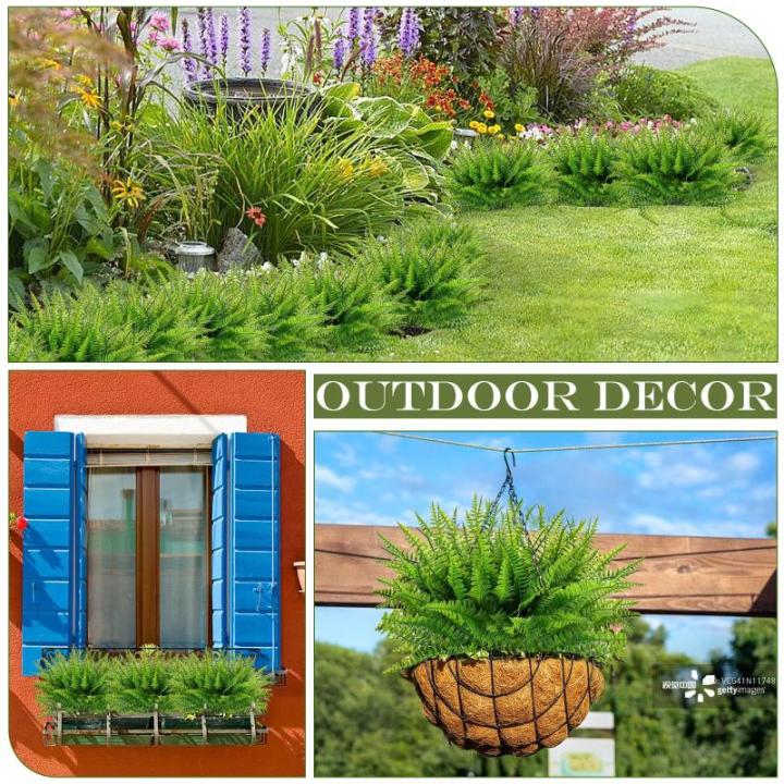 12 stuks kunstvaren, , varenplanten, decoratieve planten, varen, zoals echt groen, voor tafeldecoratie, tuin, vaas, decoratie