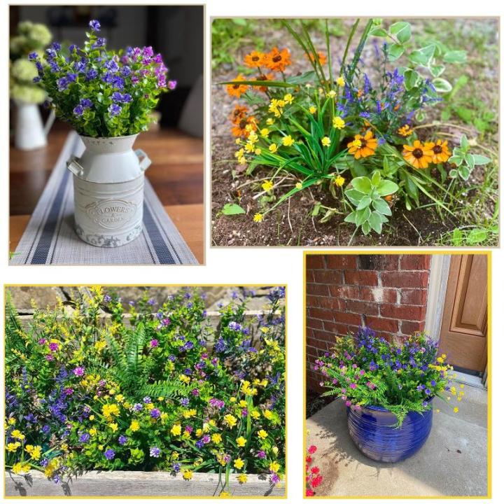 , decoratieve bloemen voor buiten, uv-bestendige kunstmatige bloemen, voor binnen en buiten, kunstboeket voor kantoor, pot, tuin, veranda, bruidsfeest, bruiloft, kleurrijk, 12 stuk