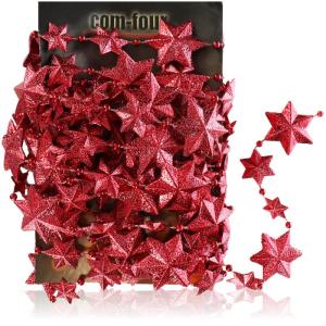 slinger met sterren - slinger Kerst - sterrenslinger voor kerstversiering - kerstversiering voor kerstboom - 500 cm (Set02 - rood/sterren)
