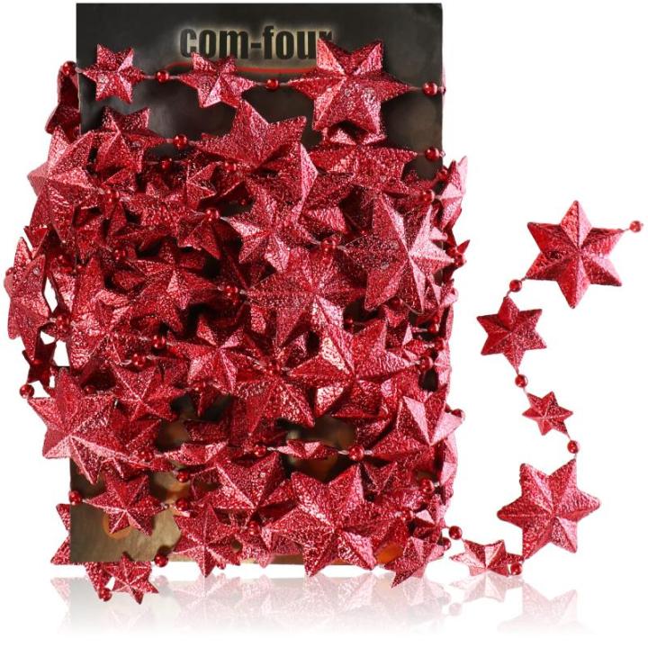 slinger met sterren - slinger Kerst - sterrenslinger voor kerstversiering - kerstversiering voor kerstboom - 500 cm (Set02 - rood/sterren)