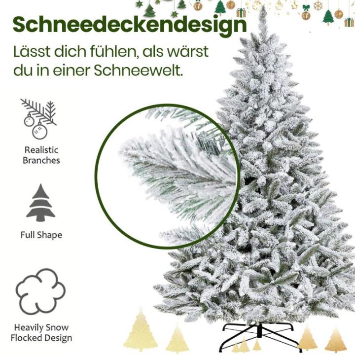 Künstlicher Weihnachtsbaum 210cm Tannenbaum mit LEDs Christbaum aus 100% neuem PVC mit Schnee Weihnachtsbäume mit 700 Spitzen und Metallständer Weihnachtsdeko Geschenk für Fami