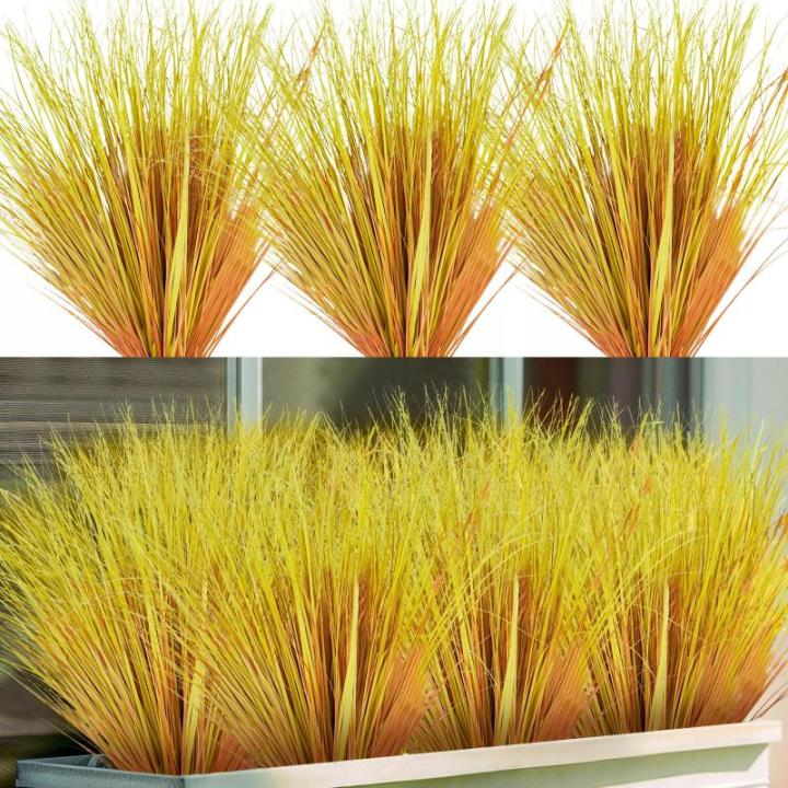 , verpakking van 8 stuks zoals echt kunstgras, kunstbossen, tarwegras, groen, outdoor, uv-bestendig, kunstgras voor thuis en tuin (8, geel oranje)