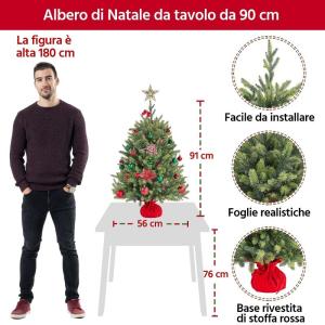 91 cm mini-kunstkerstboom met 143 takken en cementbasis, mini-tafelblad, dennenboom, moeilijk ontvlambaar, tafelkerstboom, klein, voor kerstdecoratie, groen