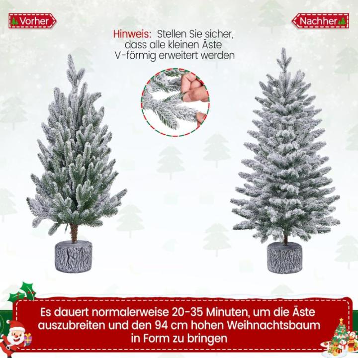 94 cm mini-kunstkerstboom met sneeuw, ingepot dennenboom met 50 leds in warm wit en 355 takpunten, met sneeuw bedekte kleine kerstboom
