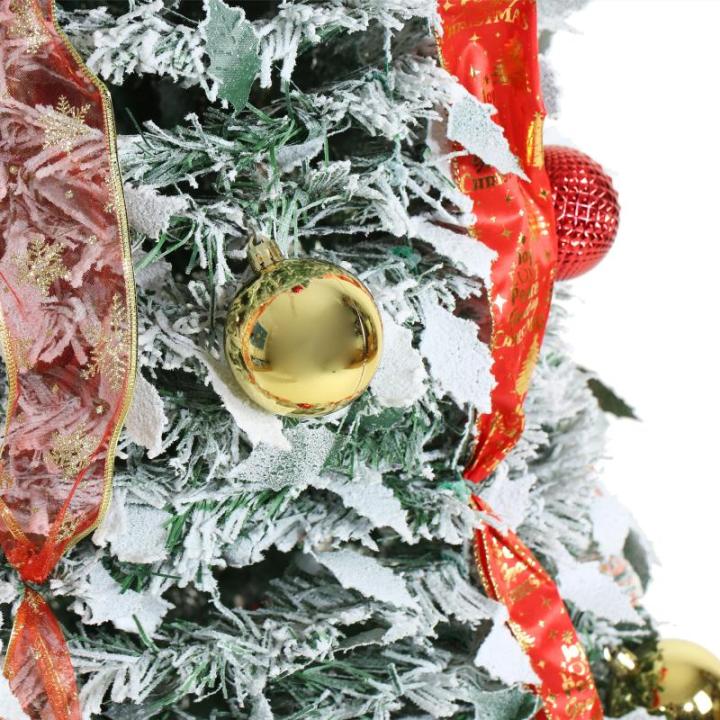 Künstlicher, vordekorierter, beleuchteter Pop-up-Weihnachtsbaum mit hängenden Kugeln für Weihnachtsdekoration (Gold und Rot)