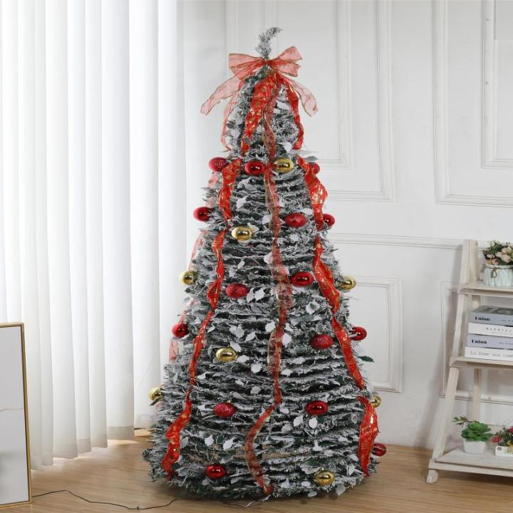 Künstlicher, vordekorierter, beleuchteter Pop-up-Weihnachtsbaum mit hängenden Kugeln für Weihnachtsdekoration (Gold und Rot)