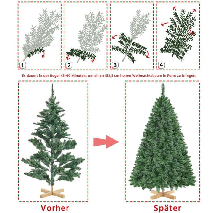 Kunstkerstboom, 152,5 cm, kerstboom met 437 takken, kunstboom, dennenboom, moeilijk ontvlambaar, pvc, incl. metalen standaard met houtnerf sparrenhout, snelle montage, groen