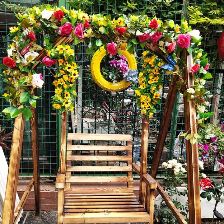 Set van 2 hangende zonnebloemslingers, kunstmatige zonnebloemslinger, zijden zonnebloemrank, hangende slinger met groene bladeren, nepbloemstuk voor bruiloftsfeest, woondecoratie