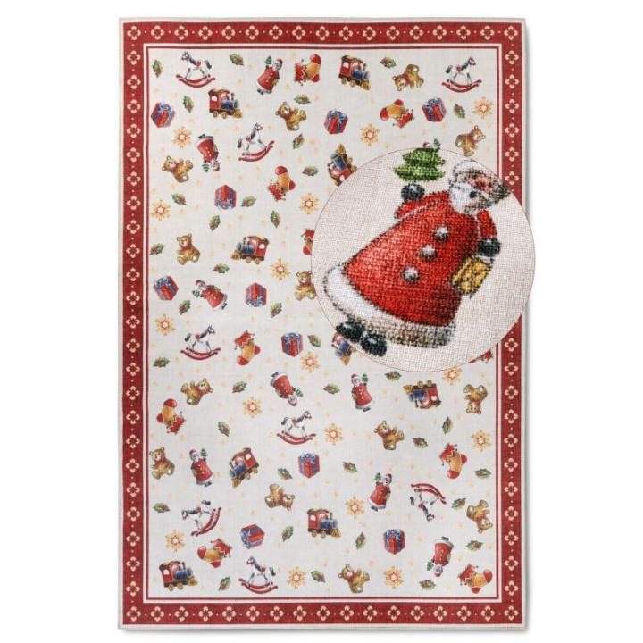Design tapijt Nostalgic - Toy's Delight - kerstboomdeken, kerstboom voor woonkamer, slaapkamer, eetkamer, hal - rood meerkleurig, 160 x 230 cm