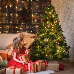 Kunstkerstboom, groen, 150 cm, 760 takken, dennenboom met groene takken en dennenappels, incl. metalen standaard