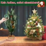 60 cm mini-kerstboom, kunstkerstboom met verlichting, kunstmatig PE-materiaal, kerstboom met 30 warmwitte leds, dennenappels en rode bessen voor Kerstmis
