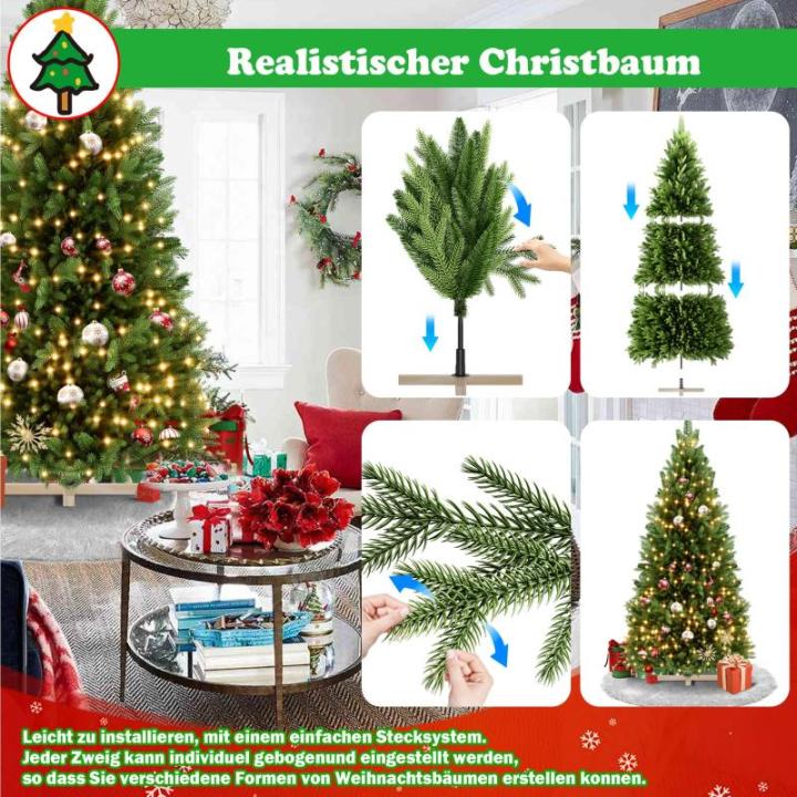 180cm Künstlicher Weihnachtsbaum mit 595 Grün PVC Spitzen & 355 Grün PE Spitzen Tannenbaum Christbaum mit Holzständer & Warmweiß LEDs für Weihnachten, Halloween, Hochzeit (oh