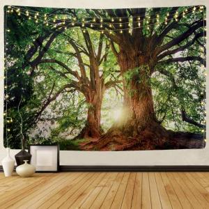 Natuur Bos Dikke Boom Wandtapijt 3D Groene Kofferbak Print Wall Art Opknoping voor Slaapkamer Woonkamer Dorm Decor, W59 x T51