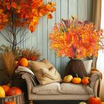 8 bundels kunstherfstbloemen herfstdecoratie herfstboeket kunstmatige eucalyptus, herfsttakken esdoornbladeren kunstbloem decoratie, herfstdecoratie voor binnen en buiten tafel bal