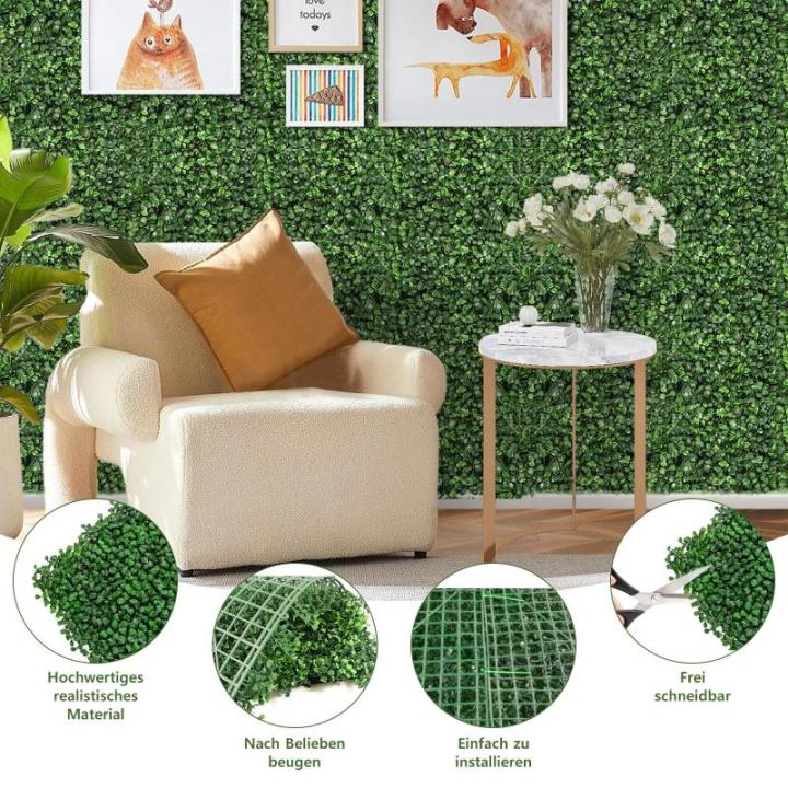 wand, 12 stuks, 40 x 60 cm, uv-bescherming, , gazon, muur, 4 cm dik, kunstbuxusheggen, wandpanelen voor tuin, buiten en binnen, decoratie, 2,88 m²