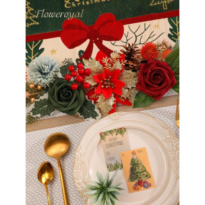 Künstliche Weihnachtsstern, rote Blumen, Seidenblumen, künstliche Rosen mit Stielen für Hochzeit, Brautsträuße, Tischdekoration, Heim-Weihnachtsdekorationen