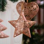 6 stuks 11 cm kerstboomversiering, brons hangende kerstdecoratie van metaal, ijzeren hart, ster, boom kerst