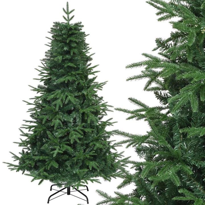 Premium kunstkerstboom, 182 cm, ca. 900 takken, PE spuitgietwerk en pvc, natuurgetrouwe dennenboom met klapsysteemframe en metalen standaard, snelle montage voor thuiswinkels, 182 