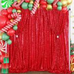 Roter Pailletten-Hintergrund, Fotografie: Weihnachts-Hintergründe, 2 Paneele, 1,2 x 2,4 m, glänzende Hintergrundvorhänge, rote Glitzer-Vorhänge für Geburtstag, Hochzeit, Party