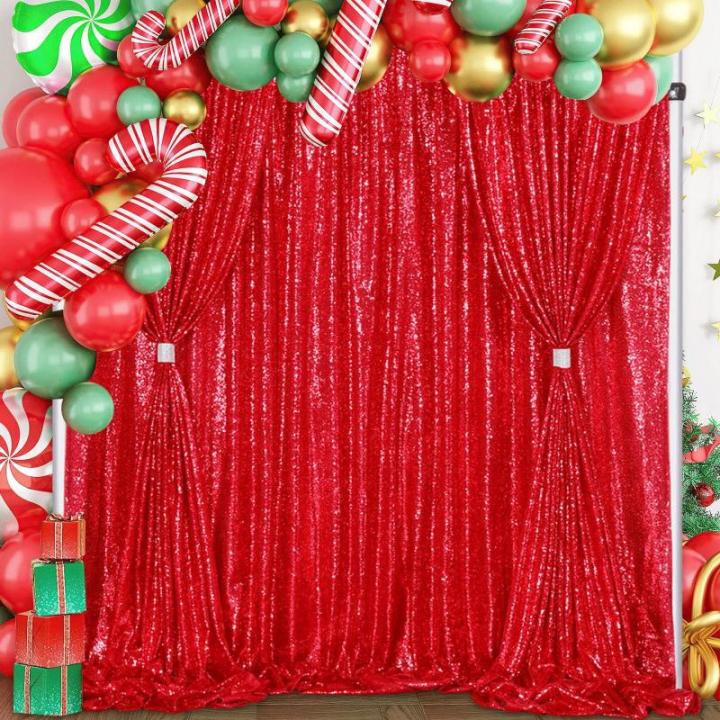 Roter Pailletten-Hintergrund, Fotografie: Weihnachts-Hintergründe, 2 Paneele, 1,2 x 2,4 m, glänzende Hintergrundvorhänge, rote Glitzer-Vorhänge für Geburtstag, Hochzeit, Party