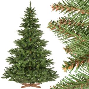 Kunstkerstboom, 220 cm, met houten kerstboomstandaard, TÜV-gecertificeerd, testwinnaar dennenboom met bruine stam, made in EU