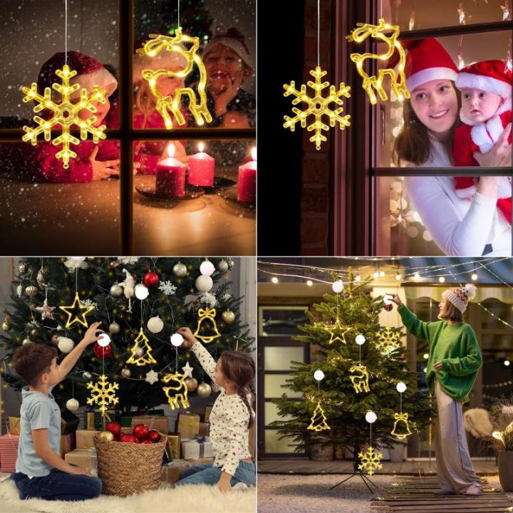 Kerstverlichting – 10 led-lichtgordijnen, werkt op batterijen, warme Biacno timer, decoratieve kerstverlichting voor kerstboom, raam, deur, bruiloft (sneeuwvlok en eland)