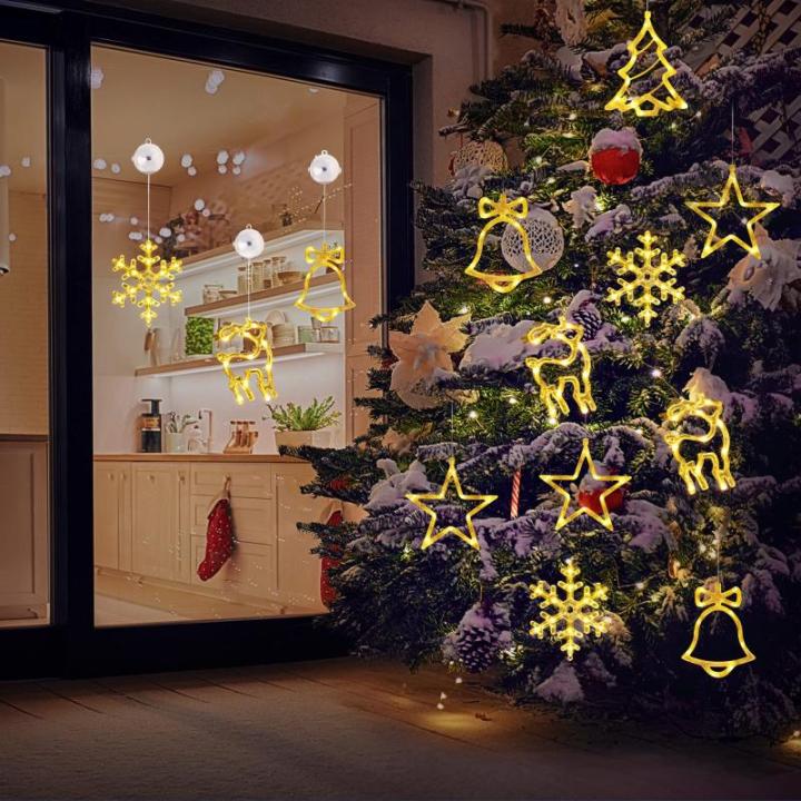 Kerstverlichting – 10 led-lichtgordijnen, werkt op batterijen, warme Biacno timer, decoratieve kerstverlichting voor kerstboom, raam, deur, bruiloft (sneeuwvlok en eland)