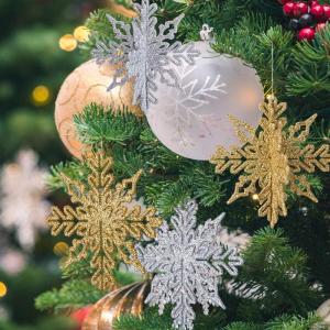 24 stuks sneeuwvlokken kerstdecoratie in zilver en goud voor kerstboom glitter kerstboomversiering