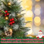 60 cm mini-kerstboom, kunstkerstboom met verlichting, kunstkerstboom met sneeuweffect, met 30 warmwitte leds, dennenappels en rode bessen voor Kerstmis