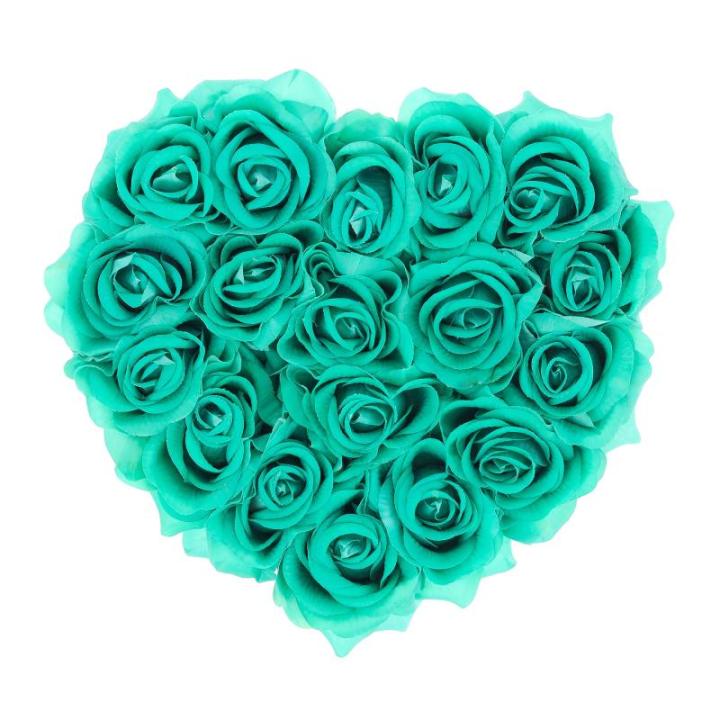 Rozenbox hart, 18 rozen, stabiele bloemenbox, wit, 10 jaar houdbaar, cadeau-idee, decoratieve bloemenbox, turquoise