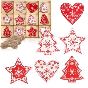 36-delige Kerstboom Decoratie Houten et - Kerstboom Decoraties voor het versieren van de kerstboom - Kerstboom Decoraties (Ster/Hart/Spar)