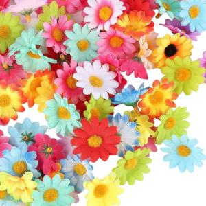 100 stuks mini kunstmatige zonnebloemhoofden kunstmatige gerbera madeliefje bloemen hoofden voor doe-het-zelf handwerk (gemengd)
