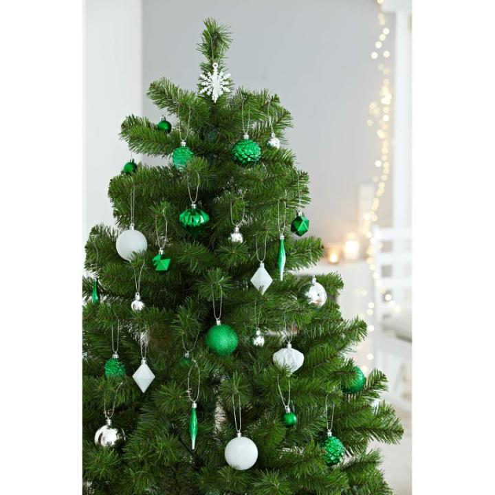 Set van 29 - kerstversiering groen zilver wit om op te hangen - kunststof kerstboomversiering