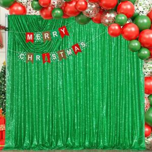 Pailletten-Hintergrundvorhänge, Fotohintergrund: grüner transparenter Stoffpaneel, Weihnachten, Hochzeit, Vorhänge, 2 Stück, 1,2 x 2,4 m, Pailletten-Wandbogen Drapierung