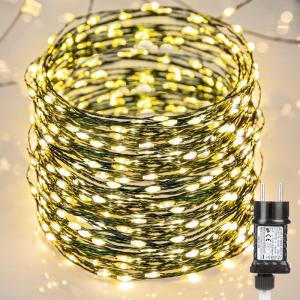 Lichtsnoer, koperdraad, stroom, 20 m, 400 leds, warmwit, kerstverlichting, voor buiten, 8 modi, waterdicht, kerstverlichting voor feest, , kamer, tuin, balkon, bruiloft, kerstdecor