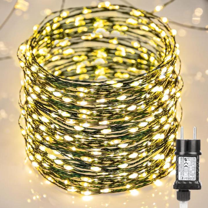 Lichtsnoer, koperdraad, stroom, 20 m, 400 leds, warmwit, kerstverlichting, voor buiten, 8 modi, waterdicht, kerstverlichting voor feest, , kamer, tuin, balkon, bruiloft, kerstdecor