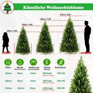 Kunstkerstboom van 180 cm met 595 groene pvc-punten en 355 groene PE-punten, met houten standaard, voor Kerstmis, Halloween, bruiloft, feest (zonder sneeuweffect)