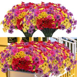 voor buiten, 16 bundels, , outdoor, balkonplanten, weerbestendig, plastic bloemen, net als echt, voor balkon, balkon, tuin, buiten, rood, geel, roze, paars