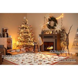 Design tapijt Nostalgic - Toy's Delight - kerstboomdeken, kerstboom voor woonkamer, slaapkamer, eetkamer, hal - rood meerkleurig, 160 x 230 cm