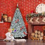 Kunstkerstboom, 150 cm, met metalen standaard en 500 takjes, Ø 80 cm, kunstkerstboom van moeilijk ontvlambaar, met flocking, sneeuweffect, dennenboom, als kerstdecoratie