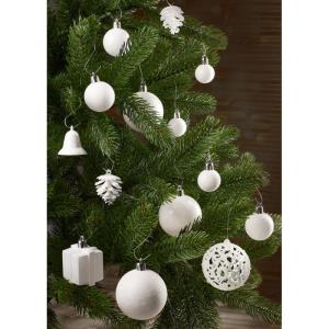 set met Dennenappels, Kerstklokken, Geschenken, Kerstboompiek - Kerstboomversiering - 101 delen - Crème Wit