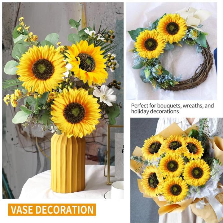 Kunstzonnebloemen, decoratie, 40 cm, enkele steel, kunstzonnebloemen, herfst, zijdebloemen, herfstbloemen, kunstbloemen, zonnebloem voor tafeldecoratie, bruiloft, woonkamer, 8 stuk