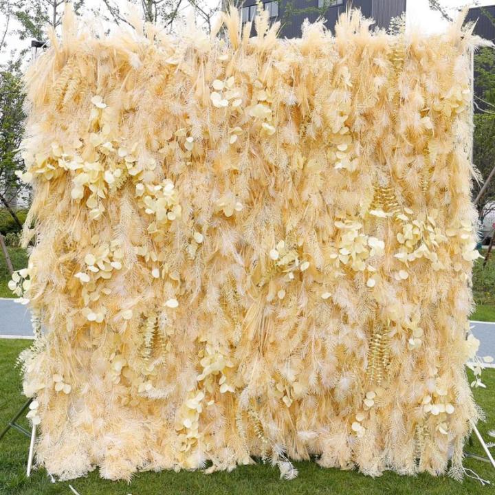 Champagner Raureif Kunstblume Hintergrund Wandtuch Hintergrund Blumenwand, Blumenarrangement Blumenwandpaneel-Set, Seiden-Hortensie-Blumenpaneel Für Fotohintergrund Home Party Hoc