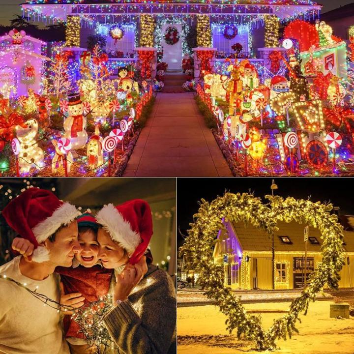 Kerstverlichting kerstboom 20 m 200 LED kerstverlichting buiten/ op stroom, warmwit en kleurrijk lichtsnoer, 11 modi, timer en geheugenfunctie, groene kabel, kerstdecoratie