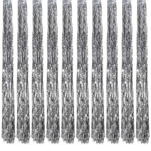 10 x Lametta, glanzend, 100 cm, voor kerstboom, boomversiering, kerstdecoratie, Kerstmis, party, feest, decoratie, zilver, goud, wit, zwart, roze, paars, blauw, groen, kleur naar k