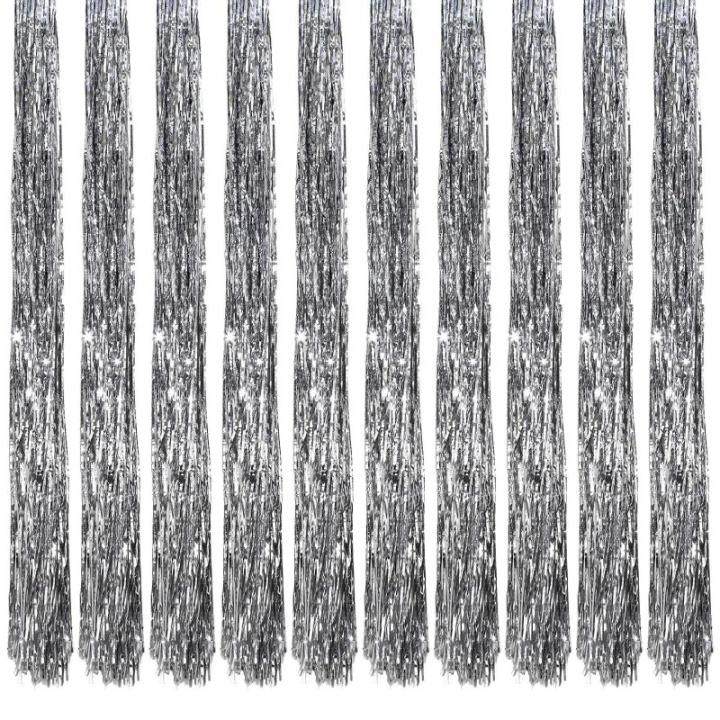 10 x Lametta, glanzend, 100 cm, voor kerstboom, boomversiering, kerstdecoratie, Kerstmis, party, feest, decoratie, zilver, goud, wit, zwart, roze, paars, blauw, groen, kleur naar k