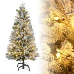 Kunstkerstboom met ledverlichting, 150 cm, kerstboom met metalen standaard, met sneeuwvlokkeneffect (pvc + PE dennenboom)