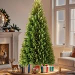 Kunstkerstboom 210 cm premium dennenboom kunstgroen PVC, natuurgetrouwe spuitgietelementen, edelspar snel op te bouwen, brandbaar, incl. kerstboomstandaard (2,1 m)