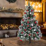Kunstkerst, kleine kerstboom, 150 cm (Ø ca. 75 cm), 420 takken, moeilijk ontvlambaar pvc, met dennenappels wit
